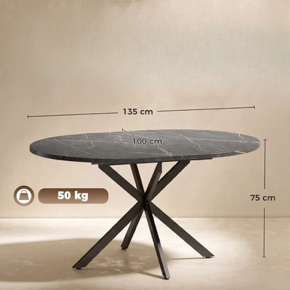 Nancy's Tossicia Eettafel Ovaal - Uitschuifbare eettafel - Tafel ovaal - Zwart - MDF / Staal