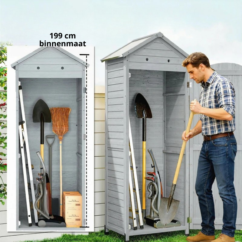 Nancy's Sale Tuinkast - Tuinschuur - Opbergkast voor buiten - Grijs - Dennenhout - ± 85 x 60 x 215 cm