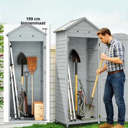 Nancy's Sale Tuinkast - Tuinschuur - Opbergkast voor buiten - Grijs - Dennenhout - ± 85 x 60 x 215 cm