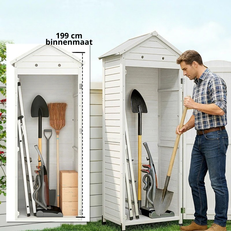 Nancy's Sale Tuinkast - Tuinschuur - Opbergkast voor buiten - Wit - Dennenhout - ± 85 x 60 x 215 cm