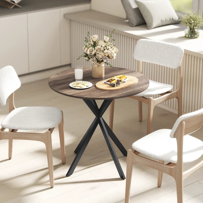 Nancy's Travo Eettafel rond - Ronde eettafel met houtlook - Bruin - Spaanplaat / Staal - Ø80 x 75H cm