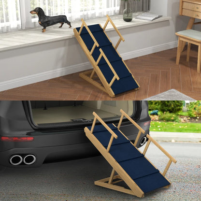 Nancy's Soriso Hondentrap - Dierentrap - Instelbare Hoogte - Antislip - Naturel Hout / Zwart