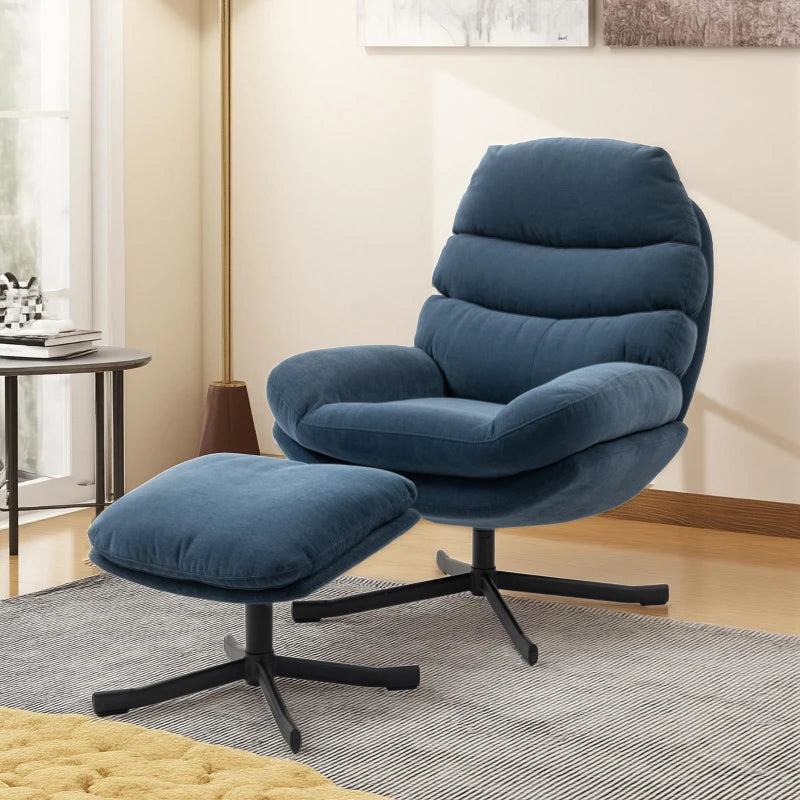 Nancy's Pedaso Relaxfauteuil - Loungestoel - Relaxstoel - Met Voetenbank - Blauw - Chenille