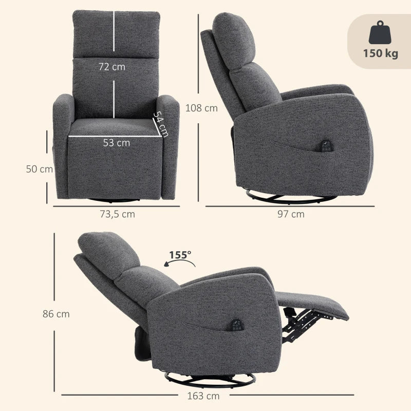 Nancy's Spiazzo Massagestoel - Relaxfauteuil - Draaibaar - Schommelfunctie - Vibratie + Warmte - Donkergrijs - Chenille