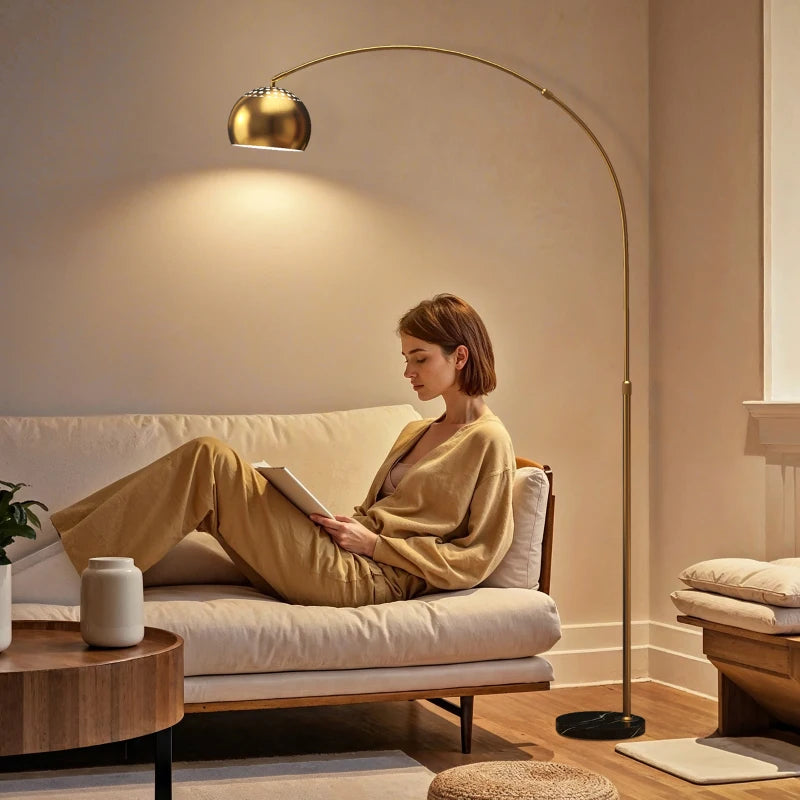 Nancy's Paroldo Vloerlamp - Staande Lamp - Verstelbare Lampenkap - Zwart / Goud - Staal / Marmer