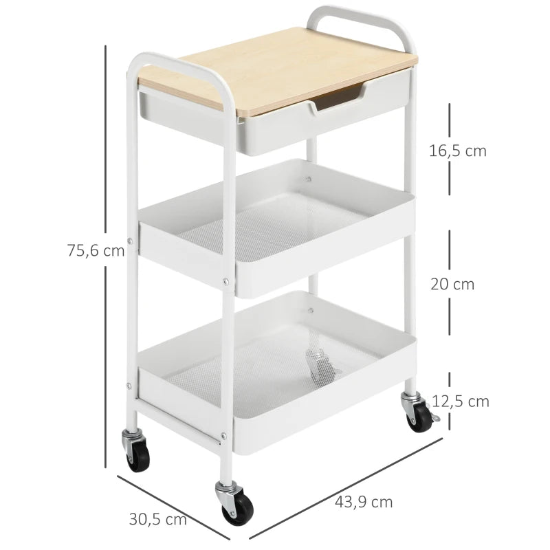 Nancy's Monterenzio Trolley - Serveerwagen - Keukentrolley - Wit - ± 45 x 30 x 75 cm