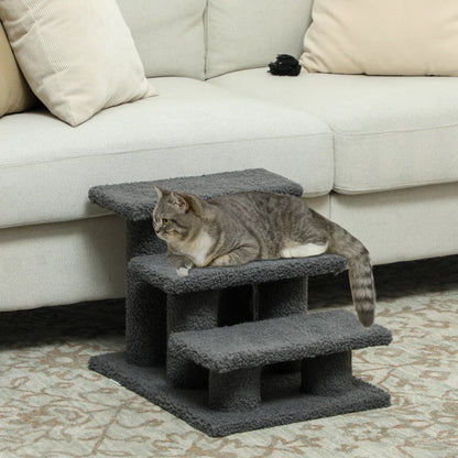 Nancy's Torno Kattentrap - Met 3 treden - Donkergrijs - Pluche - 45 x 35 x 34 cm