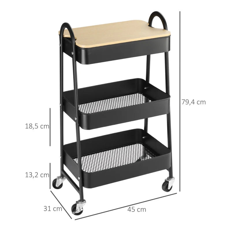 Nancy's Montereale Trolley - Serveerwagen - Keukentrolley - Zwart - ± 45 x 30 x 80 cm