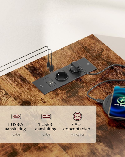 Nancy's Pralungo Hoekbureau - L-Vormig Bureau - Geïntegreerde stekkerdoos - Bruin - ± 120 x 80 x 75 cm