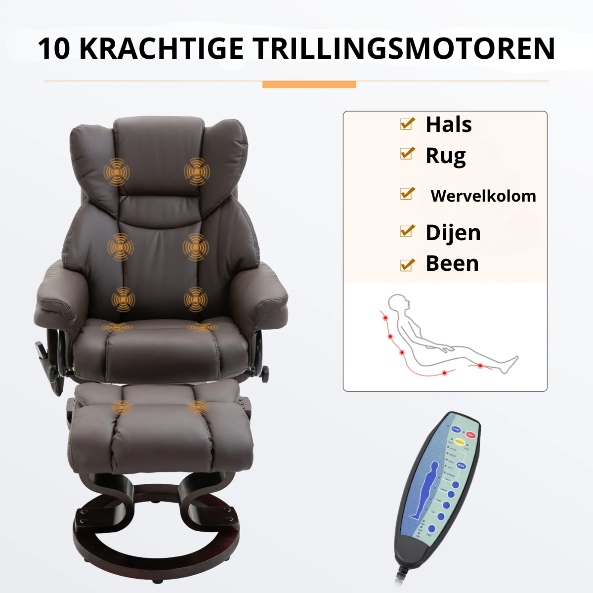Nancy's Gonzola Massagestoel - Relaxfauteuil - Relaxstoel - Verstelbare rugleuning - Draaibaar - Bruin - Kunstleer