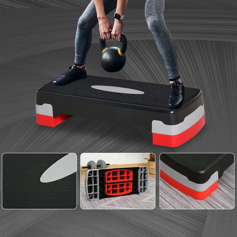 Nancy's Bebington Aerobic Step - Fitness step - In hoogte verstelbaar - Anti slip - Zwart / Grijs / Rood