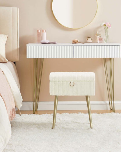 Nancy's Ospedaletto Make-Up Krukje - Hocker - Make Up Tafel Kruk met Opbergruimte - Wit - 30 x 40 x 50 cm