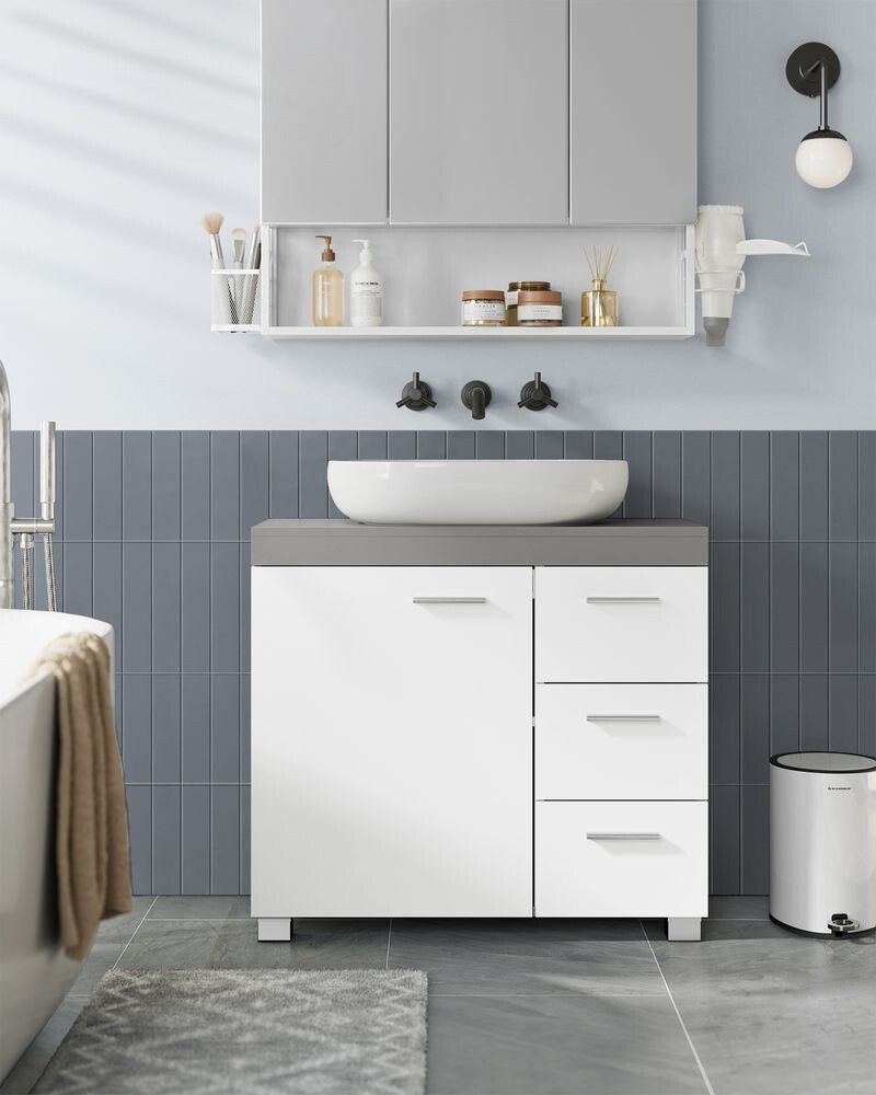 Nancy's Bolsover Washbasin Cabinet Gray With White - Bathroom Furniture - Washbasin Furniture - Washbasin Cabinet Modern - 70 x 30 x 64 cm