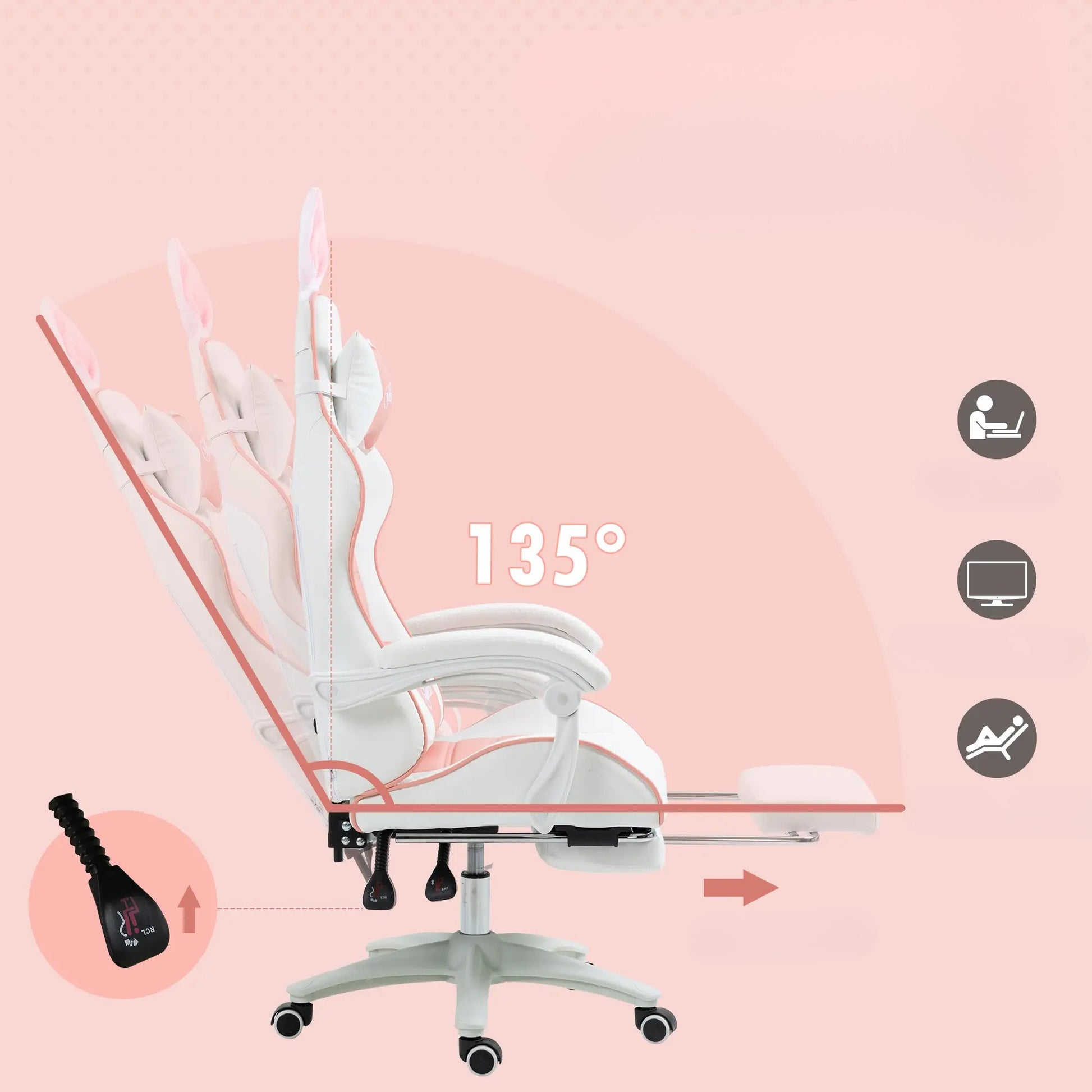 Nancy's Galatone Gamestoel - Gaming Stoel - Computer Stoel - Bureaustoel - Roze / Wit