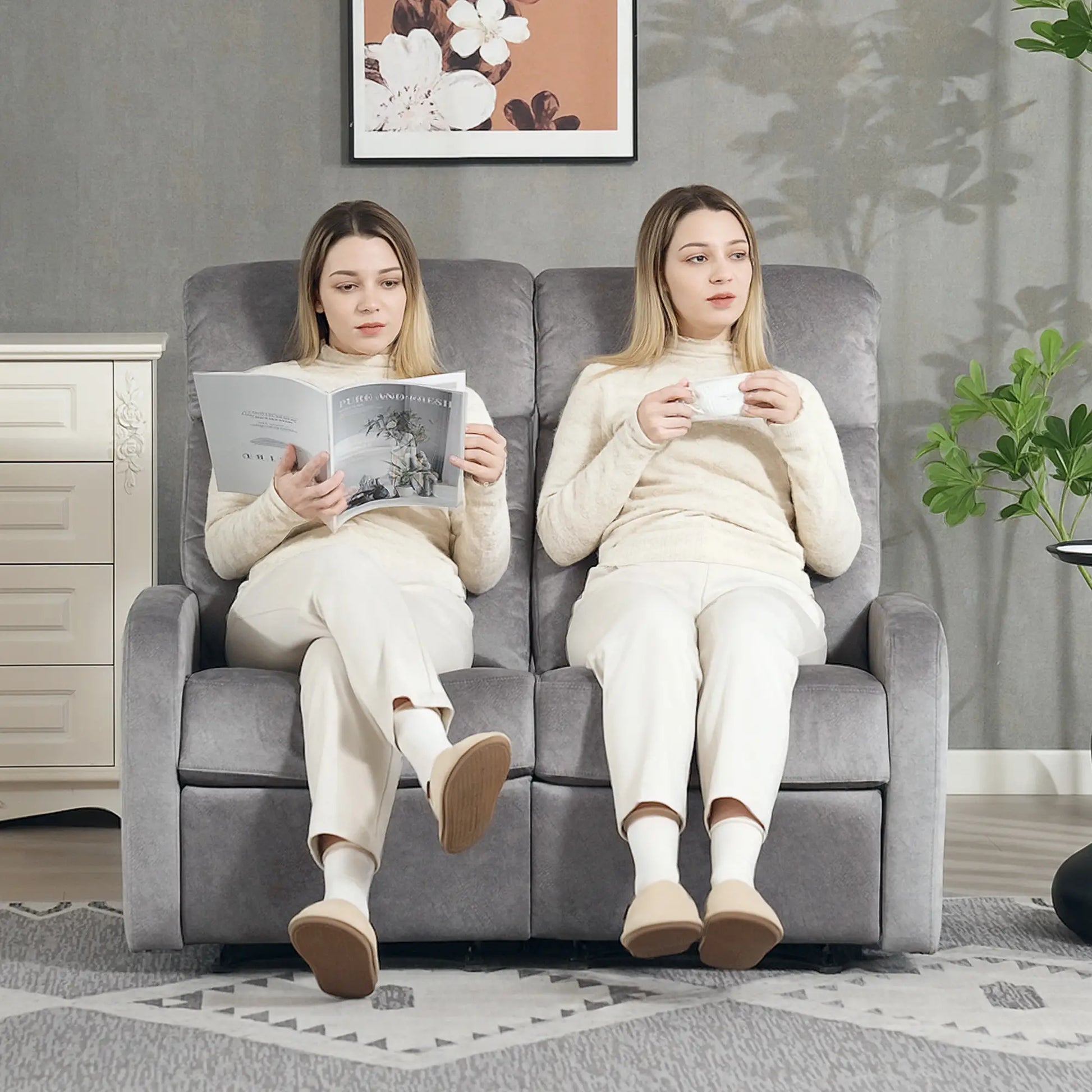 Nancy's Crevalcore Dubbele Relaxfauteuil - Loungestoel - Relaxstoel - Individueel Verstelbare Rugleuning -Grijs
