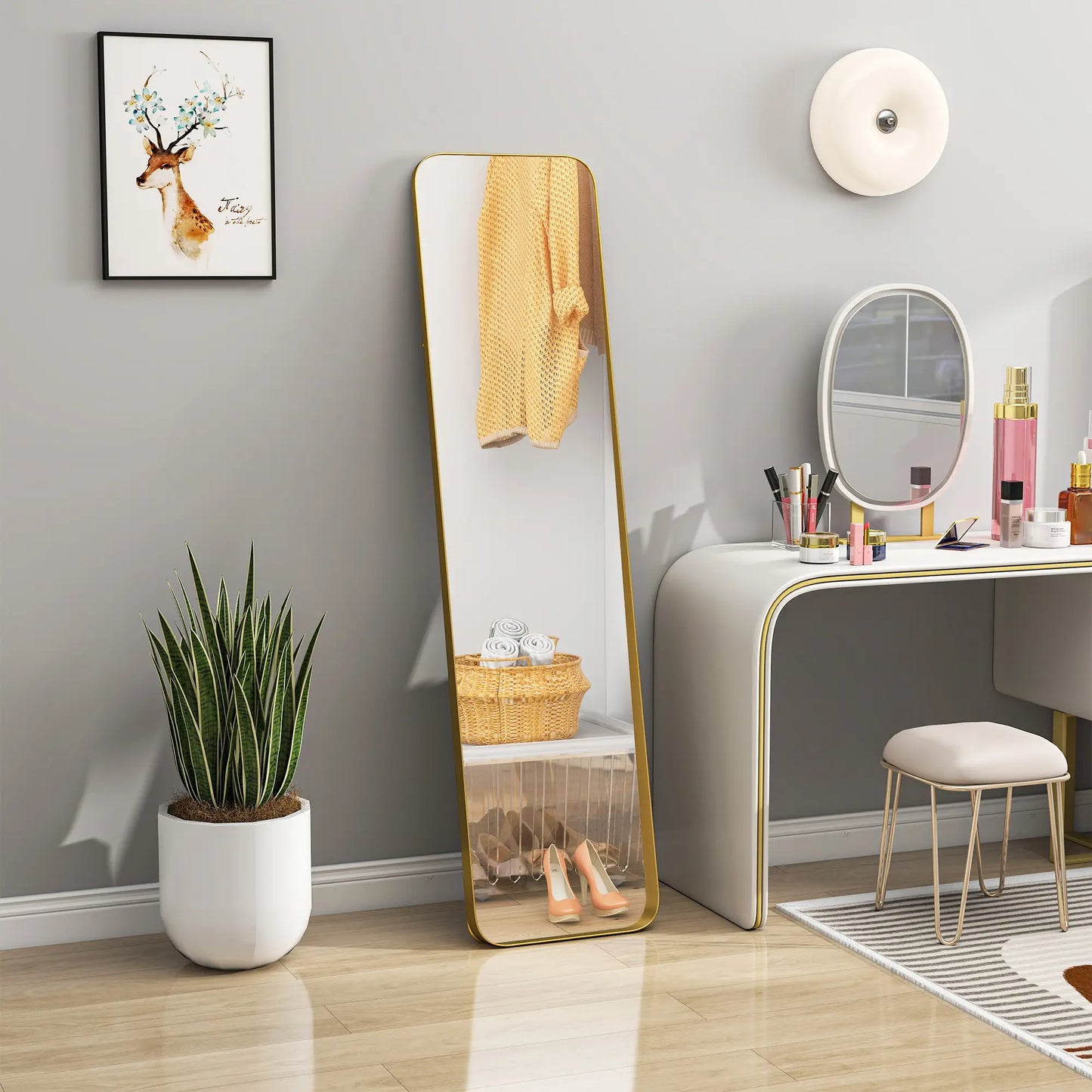 Nancy's Lisio Staande Spiegel - Kledingspiegel - Passpiegel - Goud - 40 x 160 cm