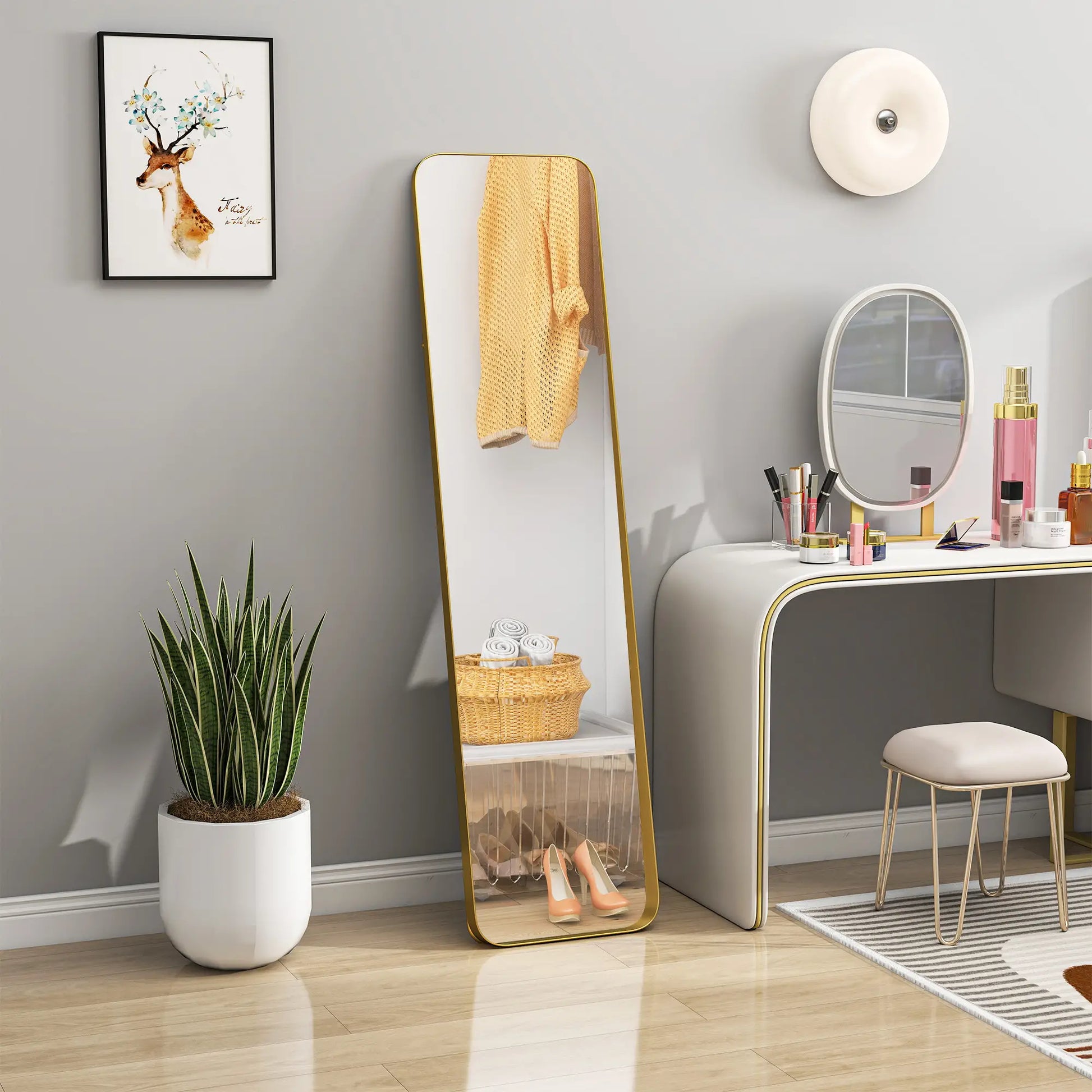 Nancy's Lisio Staande Spiegel - Kledingspiegel - Passpiegel - Goud - 40 x 160 cm