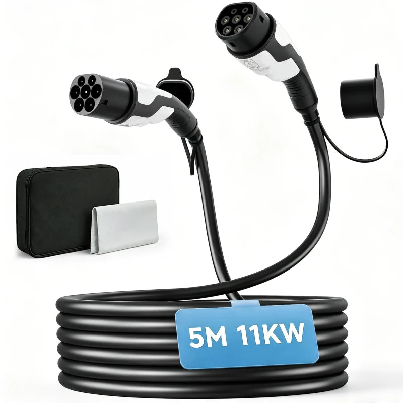 Nancy's Tartano Type 2 EV-laadkabel, 11 kW, 16 A, Mode 3, 3-fasig, 5 m – Verlengkabel voor elektrische auto’s en plug-in-hybrides