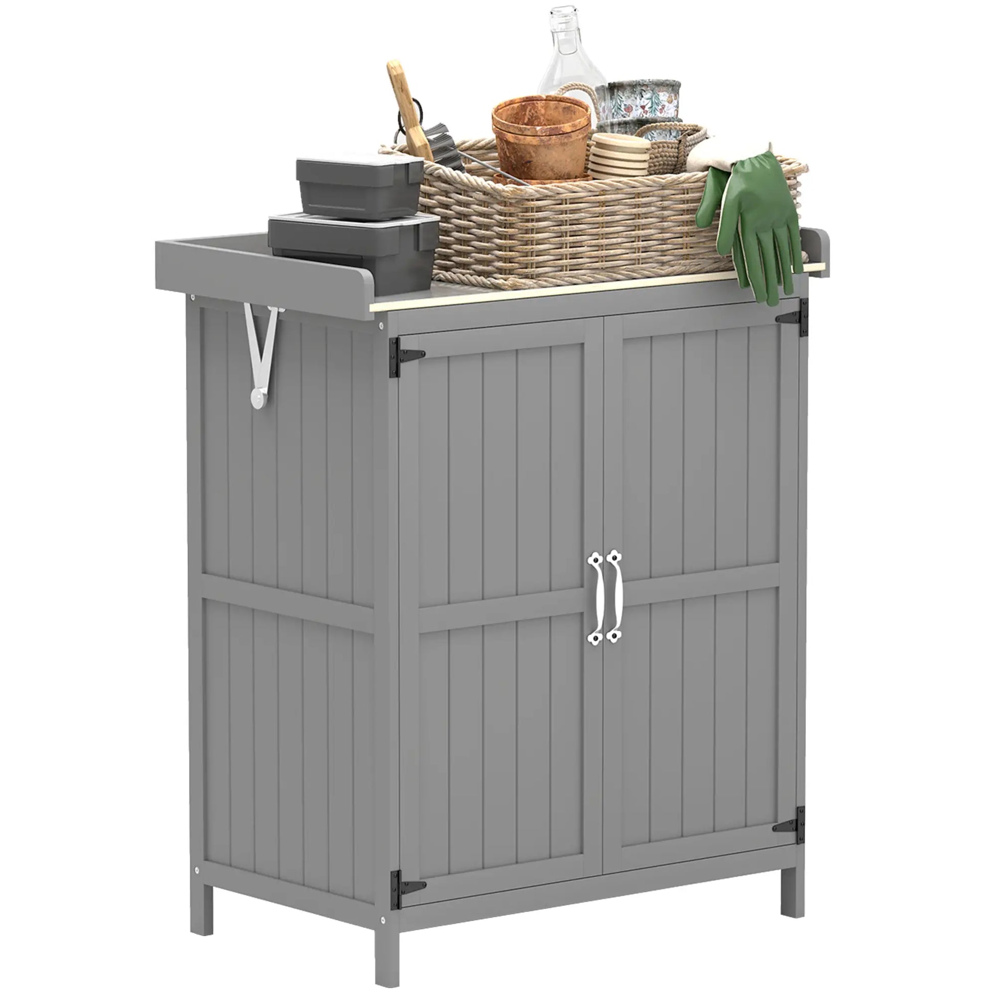 Nancy's Follina Planttafel - Tuinwerktafel - Tuinkast - Grijs - Dennenhout - ± 75 x 45 x 90 cm
