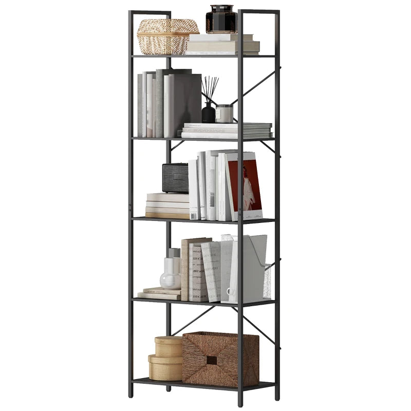 Nancy's Oulx Boekenkast - Opbergkast - 5 Niveaus - Zwart - Staal - ± 60 x 30 x 170 cm