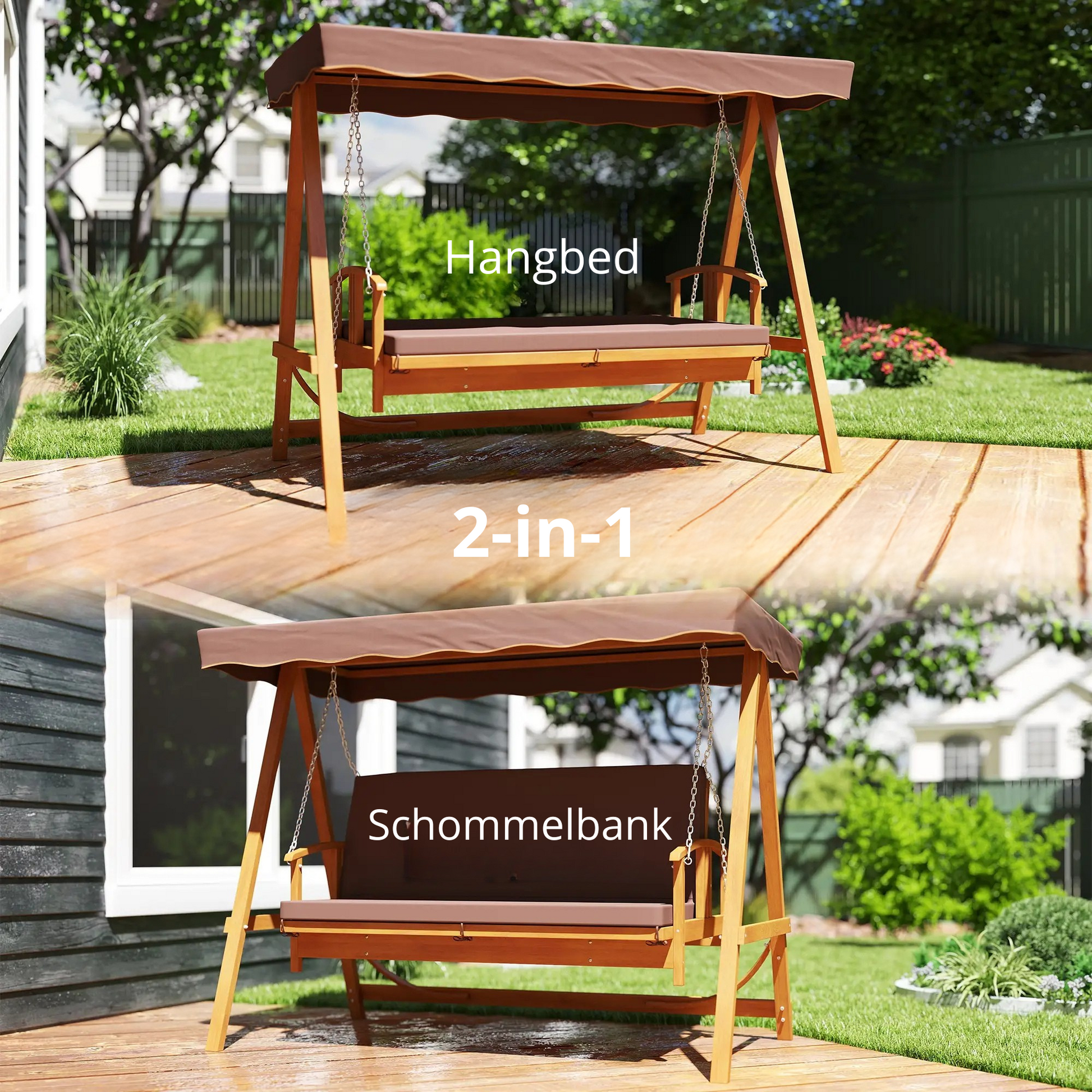 Nancy's Gavardo Schommelbank - Hollywoodschommel - Tuinschommel - Bruin - Dennenhout - ± 235 x 130 x 180 cm