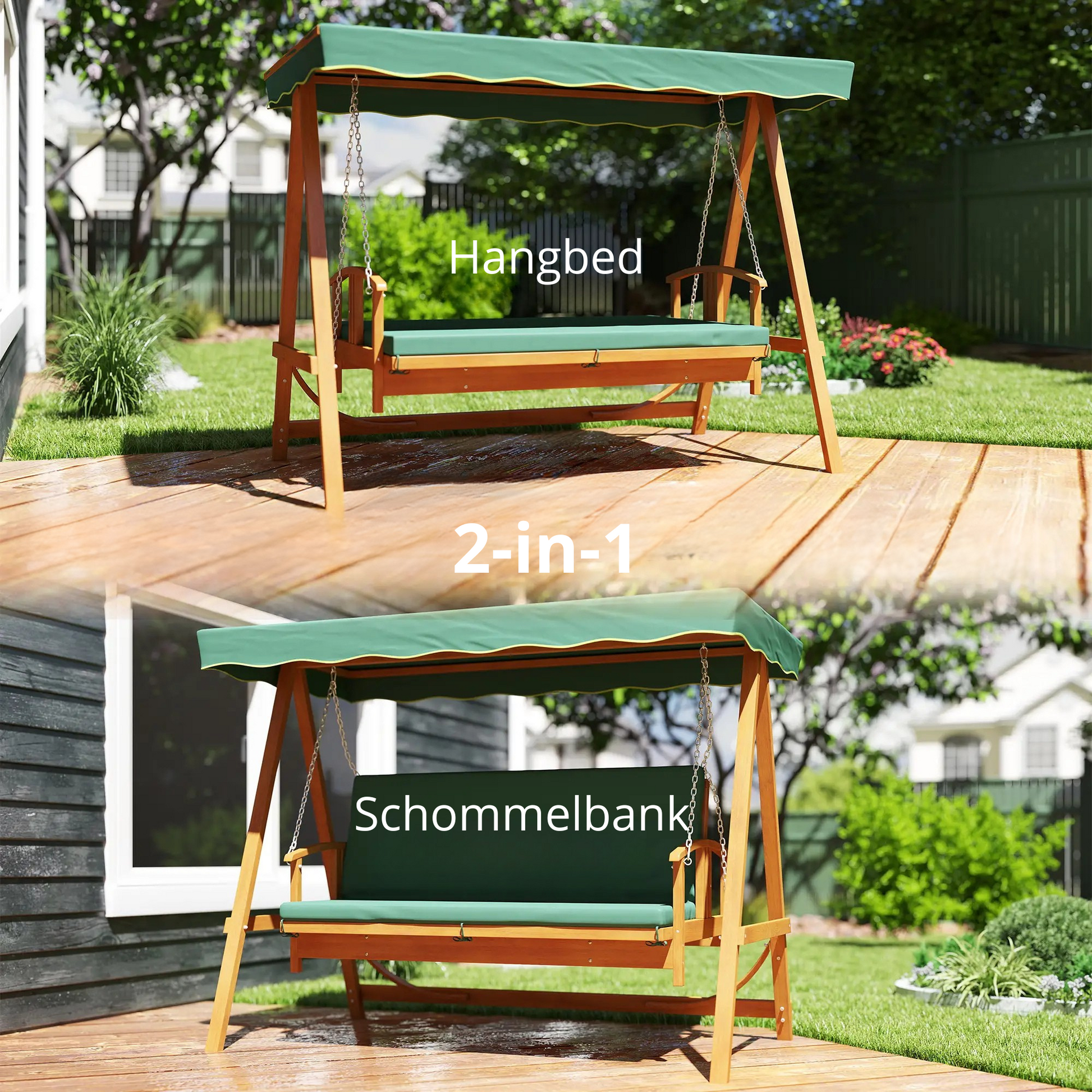 Nancy's Gavardo Schommelbank - Hollywoodschommel - Tuinschommel - Groen - Dennenhout - ± 235 x 130 x 180 cm