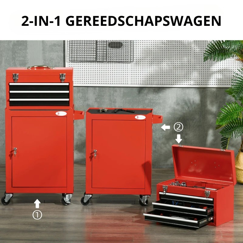 Nancy's Nembro Gereedschapskist - Gereedschapswagen - Werkplaatswagen - Rood - Staal - ± 45 x 30 x 95 cm