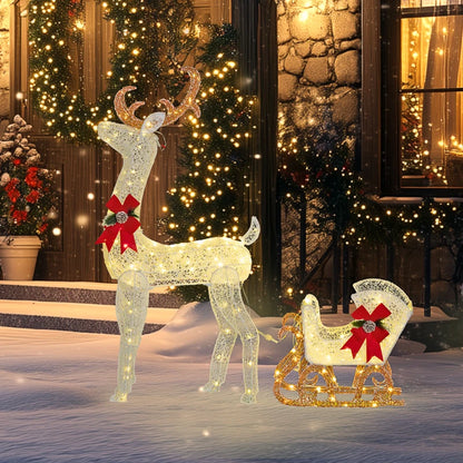Nancy's Sanfins Rendier en Slee - Kerstdecoratie met LED-Verlichting - Arrenslee met Licht - Verlicht Rendier