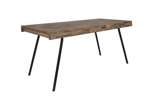 Nancy's Crestwood Village Eetkamertafel - Industrieel - Naturel, Zwart, Bruin - Teak, Staal, Melamine - 78 cm x 160 cm x 76 cm