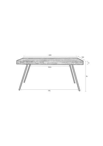 Table Blandon de Nancy - Moderne - Noir - Teck, Acier - 100 cm x 220 cm x 76 cm