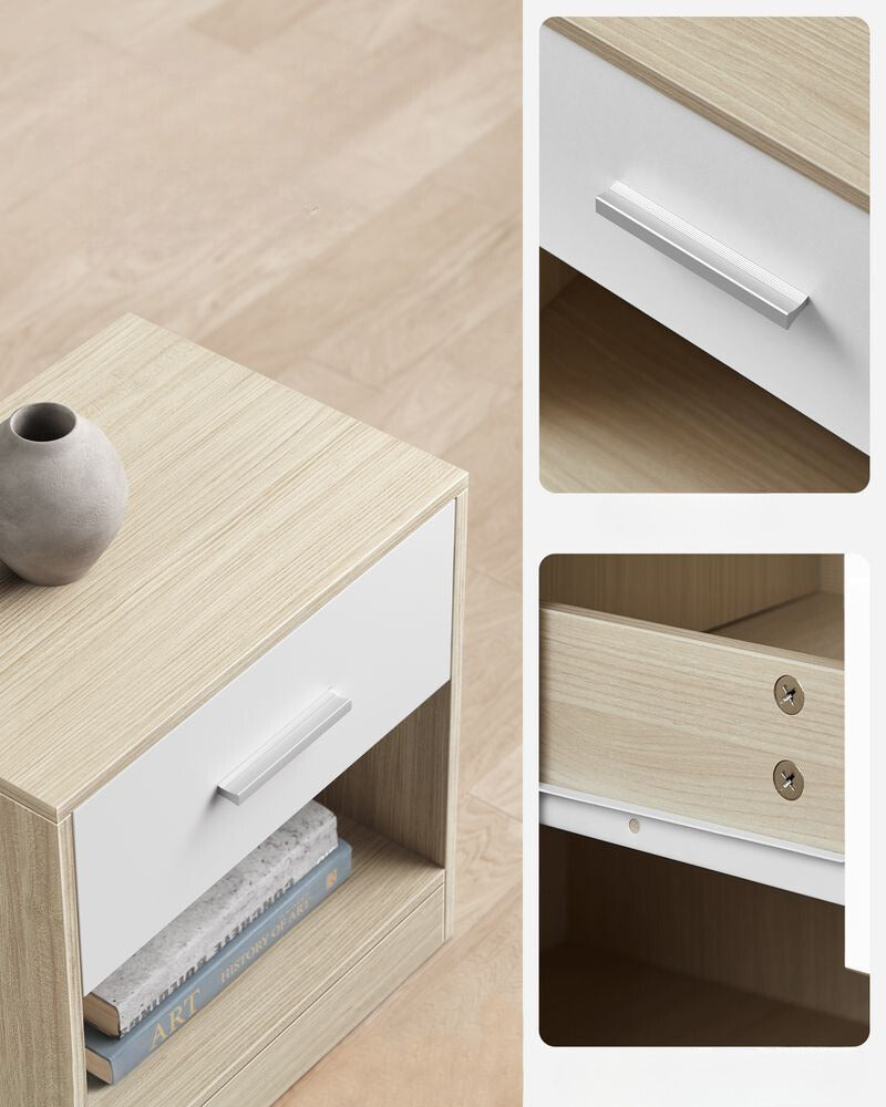 Nancy's Askern Nachtkastje Beige - Wit - Bijzettafel met lade - Modern - ± 40 x 30 x 40 cm