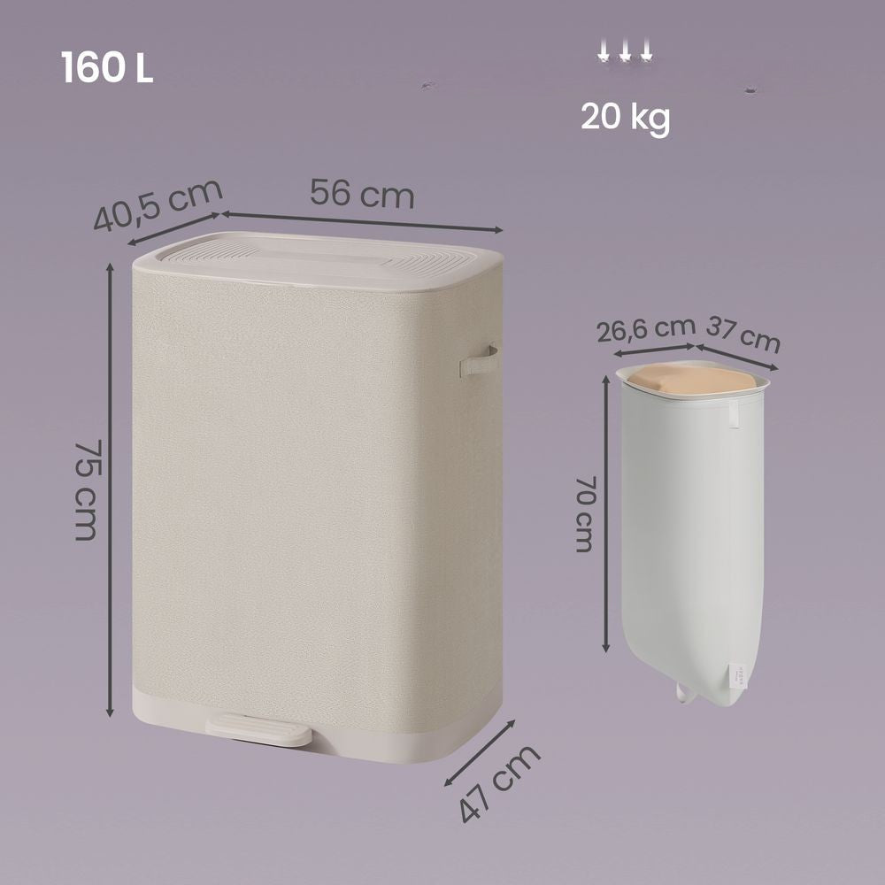 Nancy's Strembo Wasmand - Wassorteerder - Wasbox - 2 vakken - Lichtbeige - 160 Liter