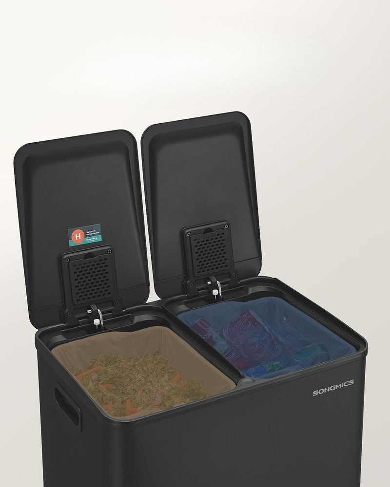 Nancy's Morcone Afvalscheiding Prullenbak - Afval scheiden - Prullenbak - Afvalbak - Zwart - 2 x 30 Liter