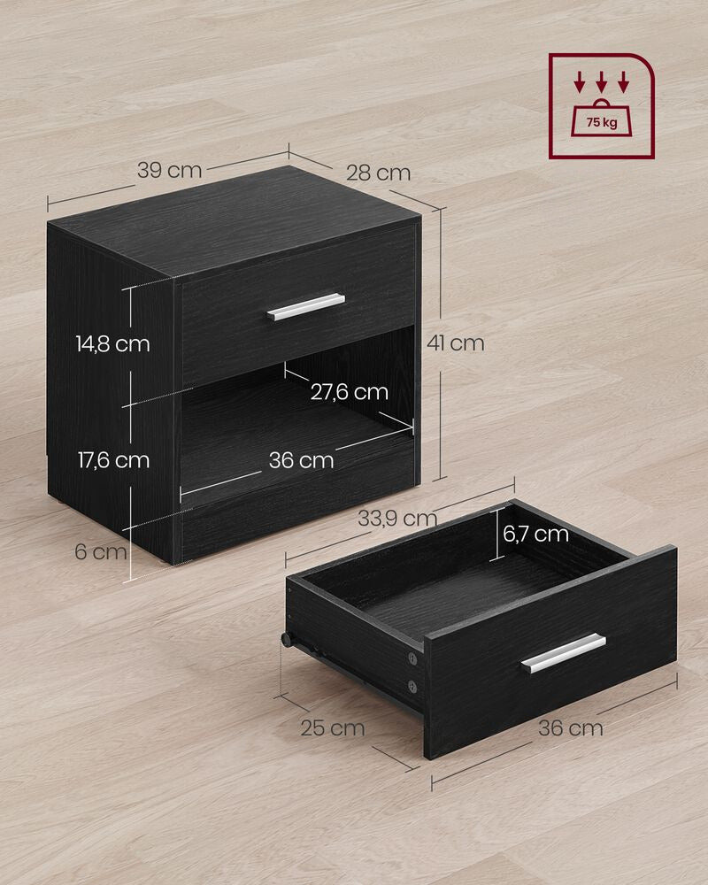 Table de chevet Nancy's Askern Noir - Table d'appoint avec tiroir - Moderne - 39 x 28 x 41 cm
