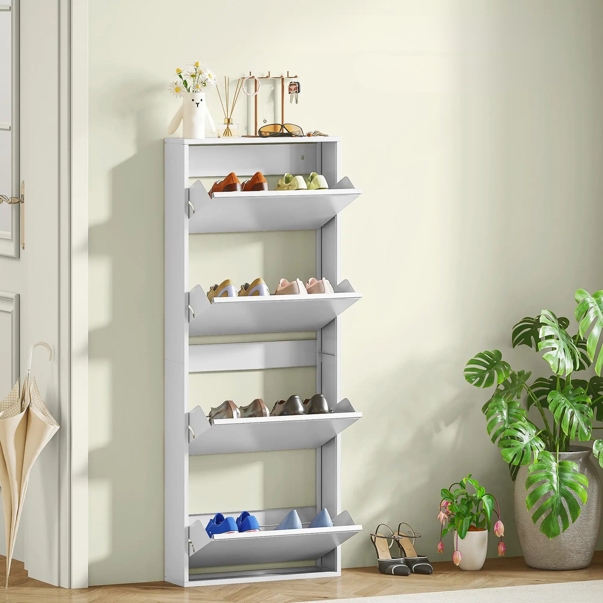 Nancy's Formigine Schoenenkast - Opbergkast voor Schoenen - Wit - ± 55 x 15 x 140 cm