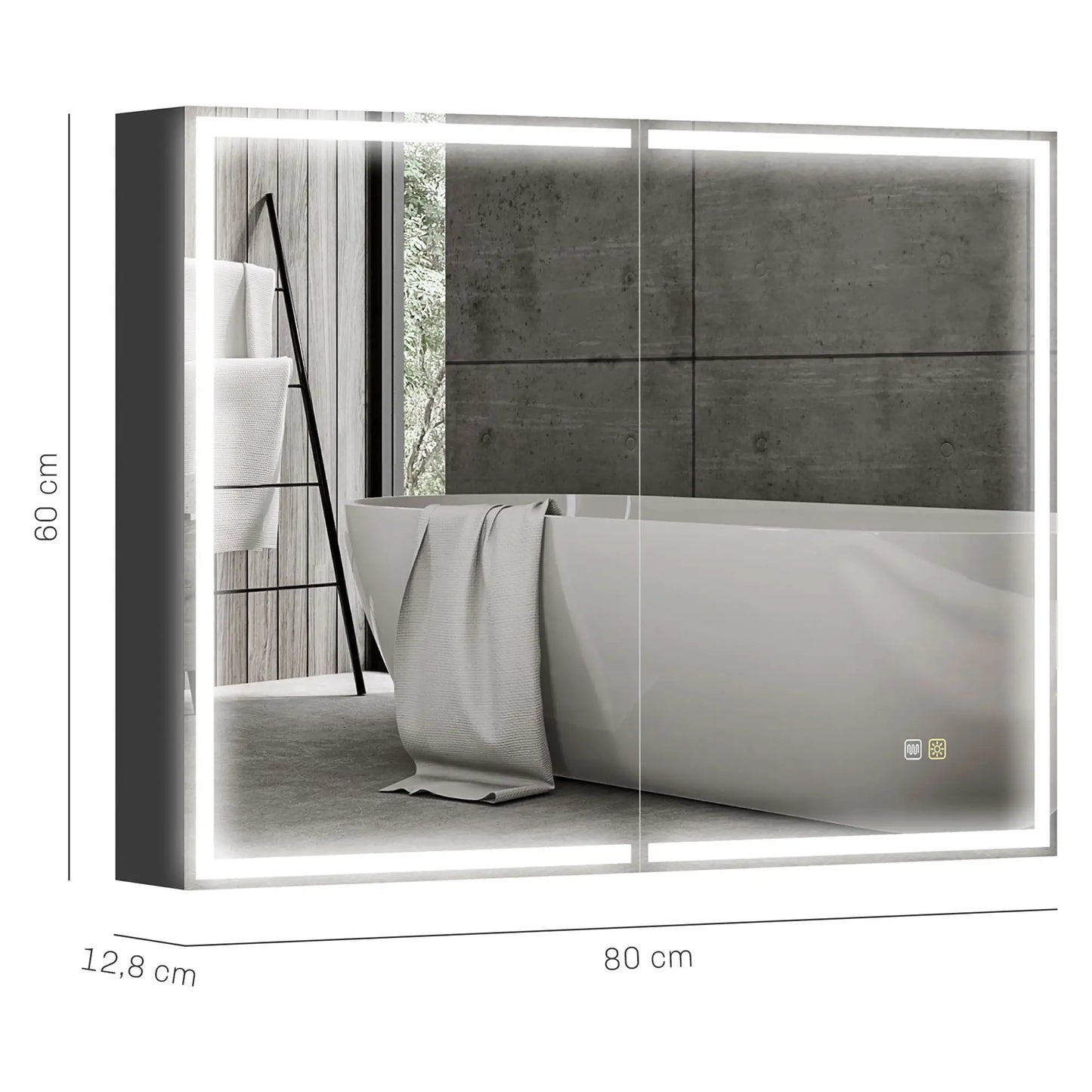 Nancy's Delebio Spiegelkast met Verlichting - Badkamerspiegel - Badkamerkast - Zwart - ± 80 x 15 x 60 cm
