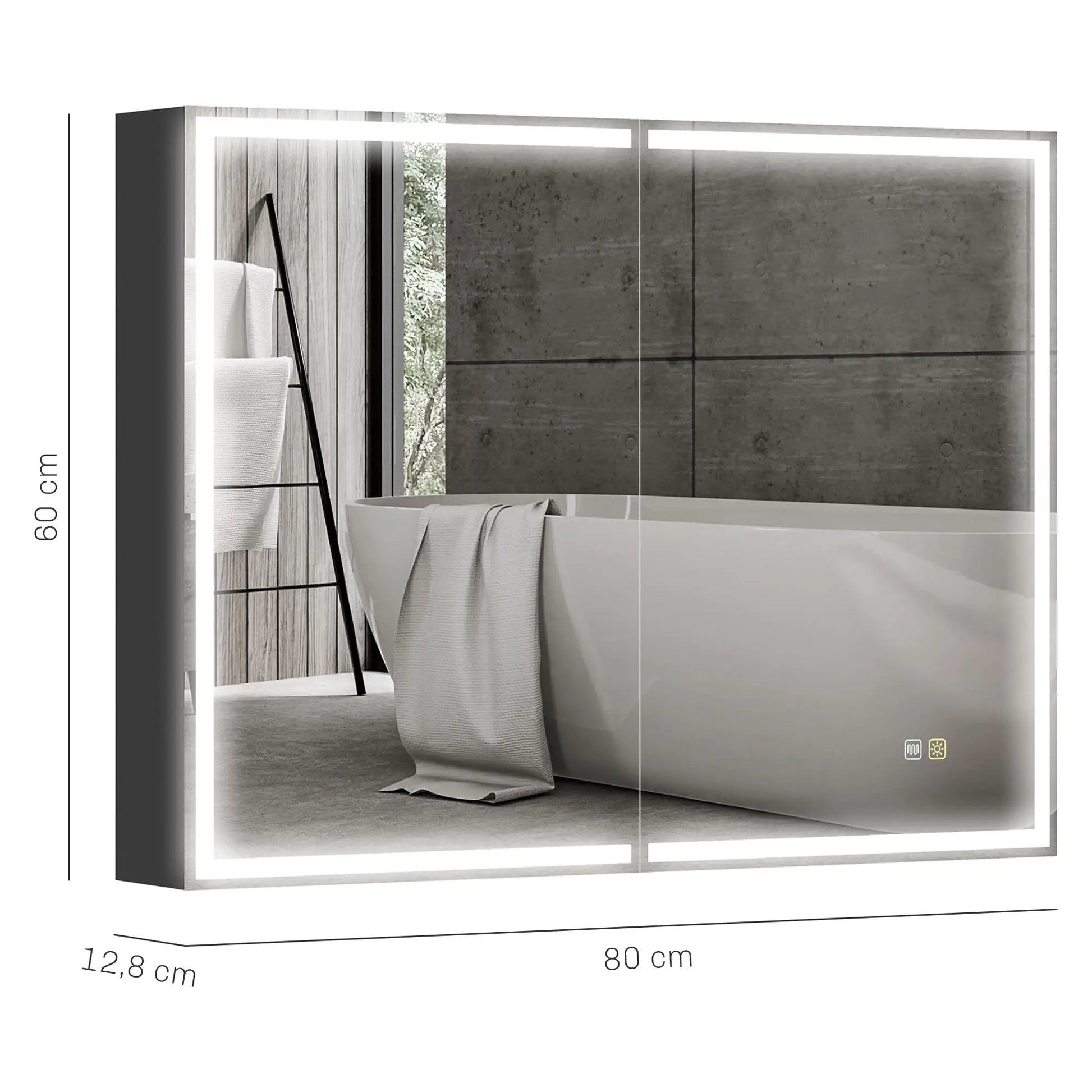 Nancy's Delebio Spiegelkast met Verlichting - Badkamerspiegel - Badkamerkast - Zwart - ± 80 x 15 x 60 cm