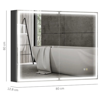 Nancy's Delebio Spiegelkast met Verlichting - Badkamerspiegel - Badkamerkast - Zwart - ± 80 x 15 x 60 cm