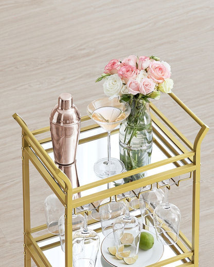 Nancy's Redcar Kitchen Trolley Gold - Serving trolley - Bartrolley - Modern - Steel - Mirror glass - 46.8 x 30 x 92 cm