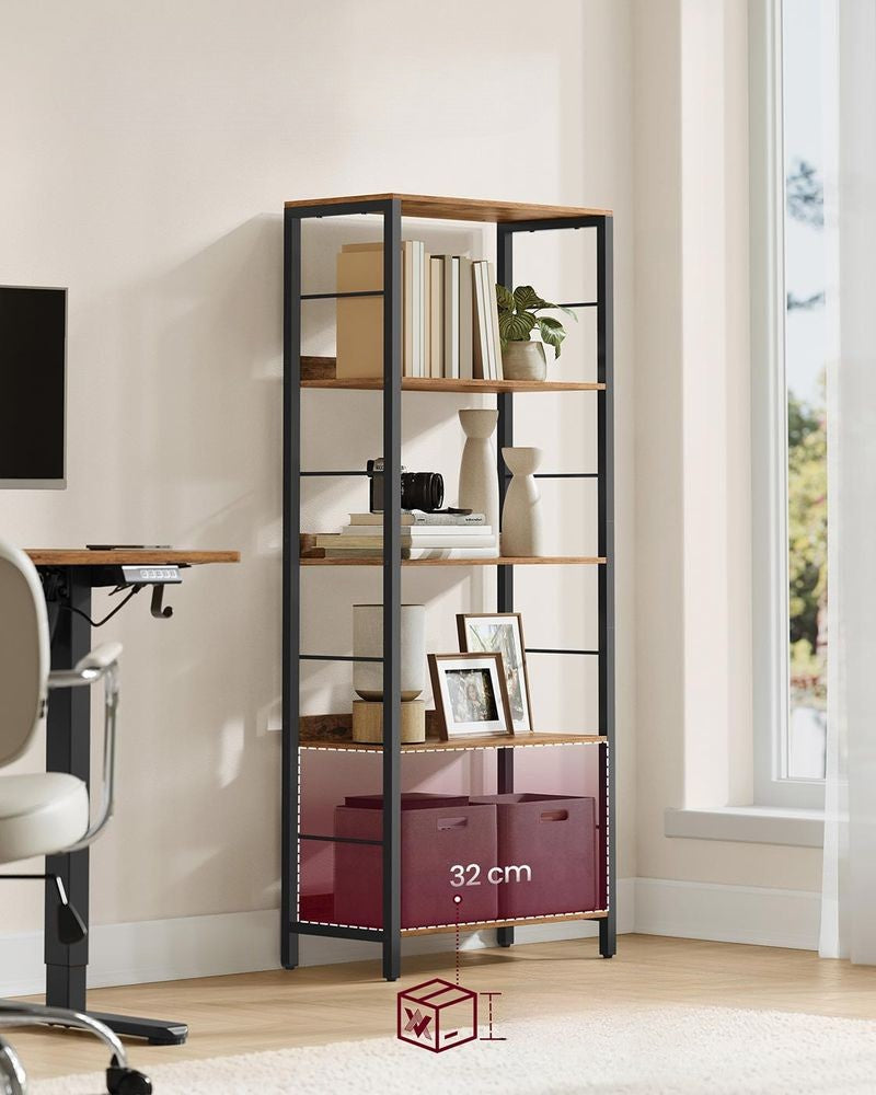 Nancy's Merone Boekenkast - Opbergkast - Vitrinekast - Vintage Bruin / Zwart - ± 60 x 30 x 145 cm