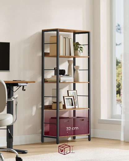 Nancy's Merone Boekenkast - Opbergkast - Vitrinekast - Vintage Bruin / Zwart - ± 60 x 30 x 145 cm