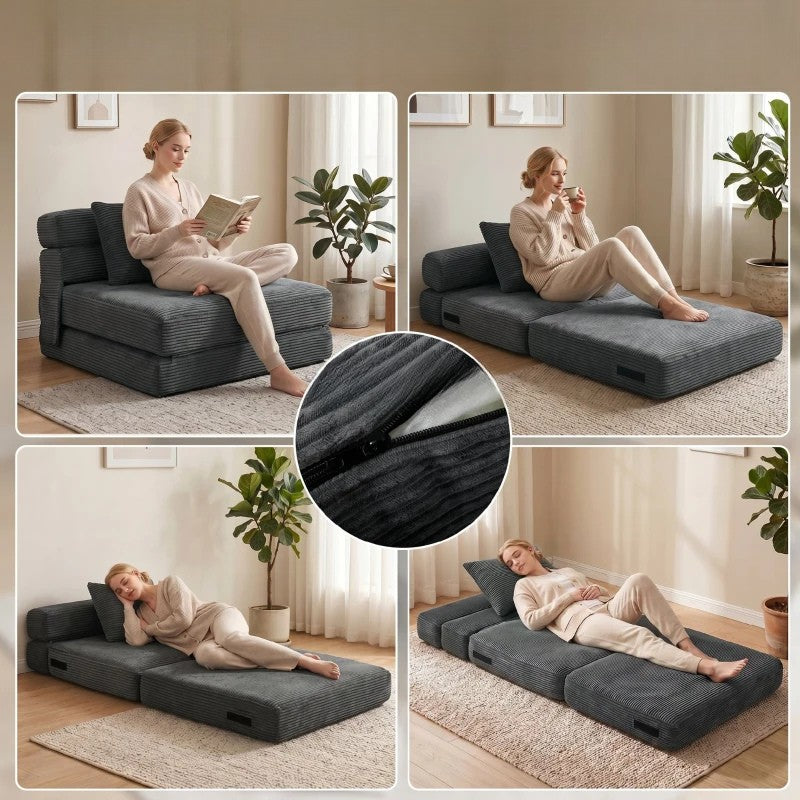 Nancy's Squillace Slaapbank - Slaapfauteuil - Vloerstoel - Grijs - Corduroy