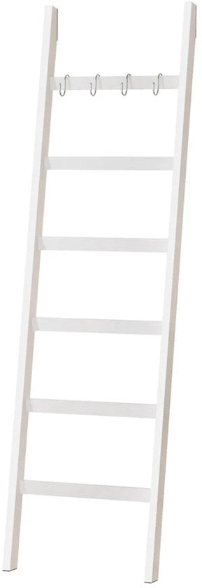 Nancy's Eleganca Handdoekladder - Handdoekrek - ecoratieve Ladder met 5 Ophanghaakjes - Wit - Bamboe - 60 x 170 cm