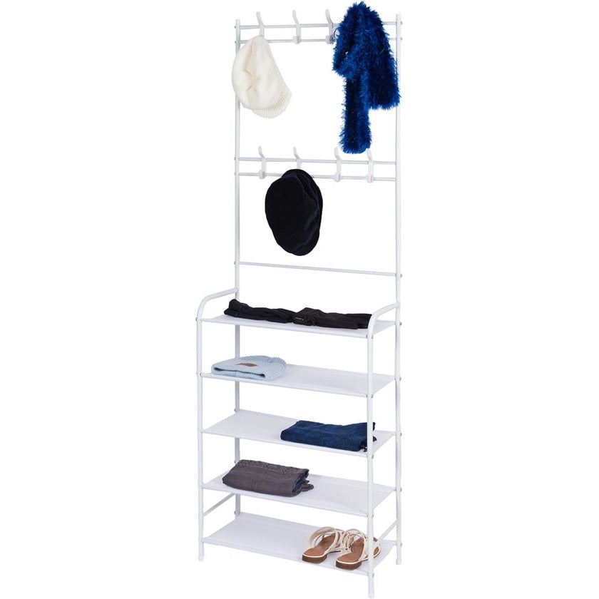 Eleganca Kledingrek met planken - Garderoberek - Schoenenrek - 2-1 opbergrek - Wit - Staal - 60 x 26 x 153 cm