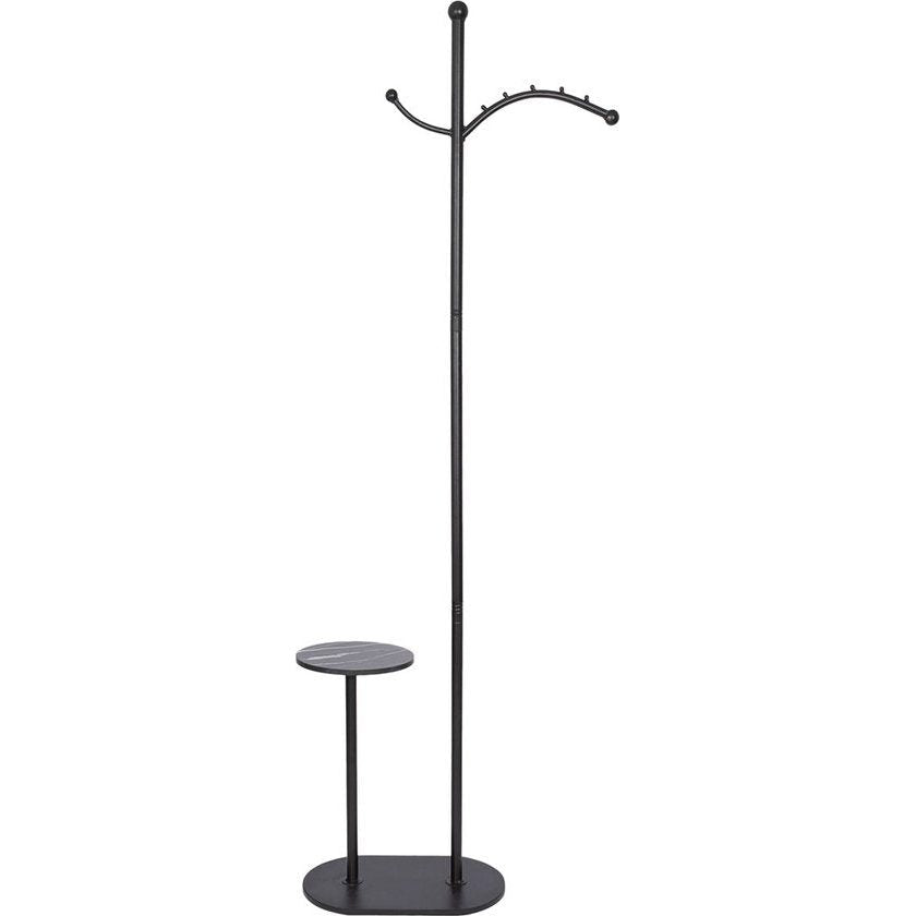 Eleganca Staande Kapstok met Plateau - Kapstok Staand - Garderoberek met ophanghaken - Zwart - Staal - H180cm