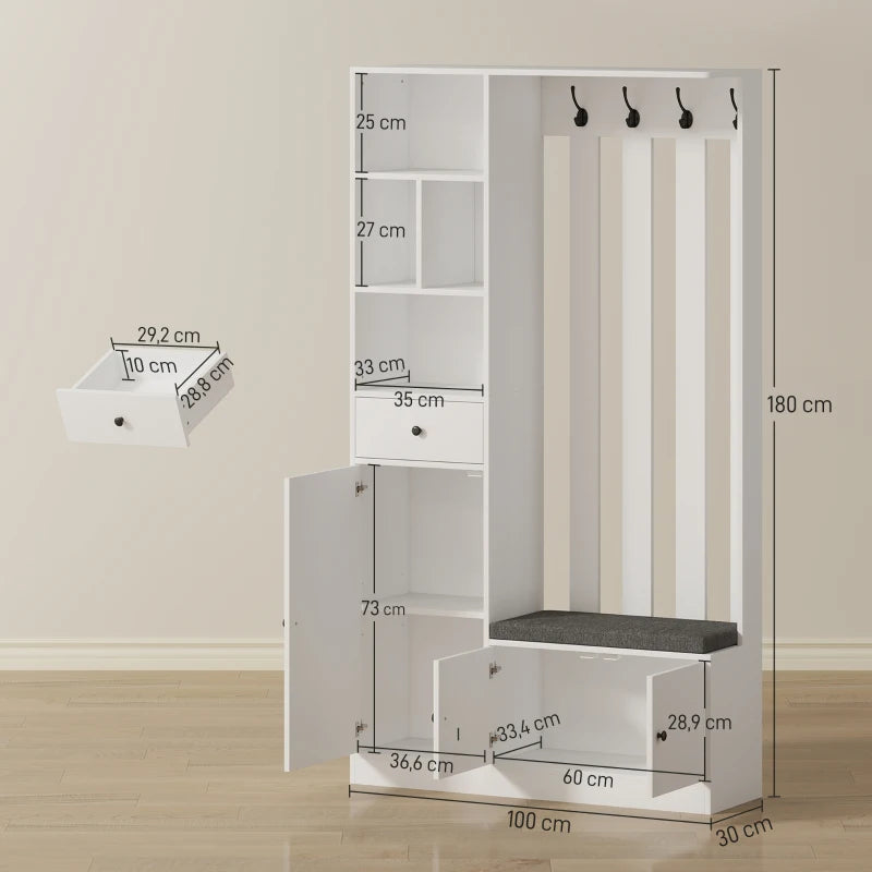 Nancy's Paularo Wandgarderobe - Kledingrek - Garderobekast - Wit / Grijs - 100 x 30 x 180 cm