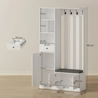 Nancy's Paularo Wandgarderobe - Kledingrek - Garderobekast - Wit / Grijs - 100 x 30 x 180 cm