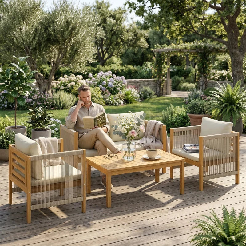Nancy's Sarzana Loungeset - 4-Delige Tuinset - Balkonmeubelset - Beige - Acaciahout