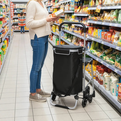 Nancy's Nesso Boodschappentrolley - Boodschappenkar - Boodschappenwagen - Zwart / Zilver - 40 Liter