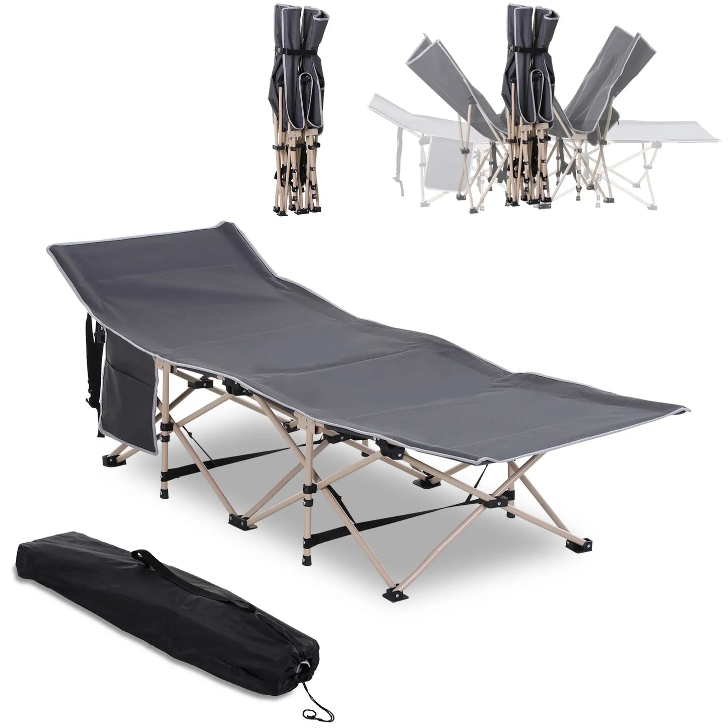 Nancy's Canazei Campingbed - Stretcher - Veldbed - Opvouwbaar - Grijs - ± 190 x 70 x 50 cm